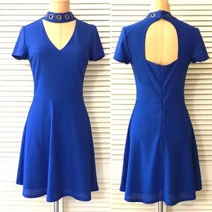 Material Girl Womens Dress Blue Small High Neck Choker Style Cutout V-neck Party